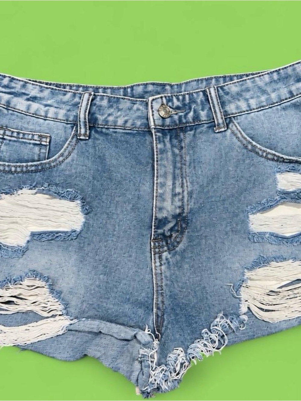 Distressed Medium Wash Ripped Denim Shorts